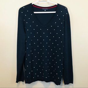 TOMMY HILFIGER Women's Navy Blue Polka Dot Sweater